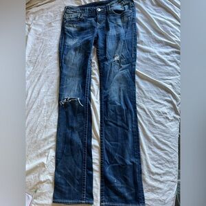 True Religion Blue Straight Leg Jeans Distressed (Size 29)